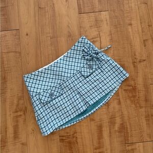 Brand New Vintage Low Rise Blue and White Houndstooth Plaid Mini Skirt